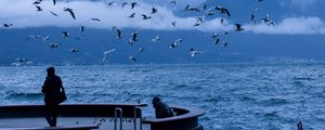 Preview wallpaper pier, people, birds, sea, nature