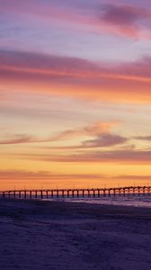 Preview wallpaper pier, pilings, sea, sunset, silhouette