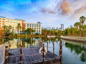 Preview wallpaper pier, pond, houses, trees