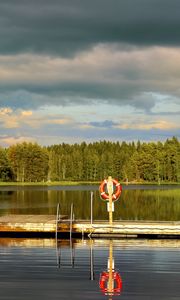 Preview wallpaper pier, pond, landscape, forest