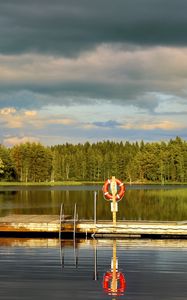 Preview wallpaper pier, pond, landscape, forest