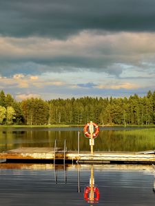 Preview wallpaper pier, pond, landscape, forest