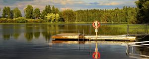 Preview wallpaper pier, pond, landscape, forest