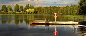 Preview wallpaper pier, pond, landscape, forest