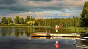 Preview wallpaper pier, pond, landscape, forest