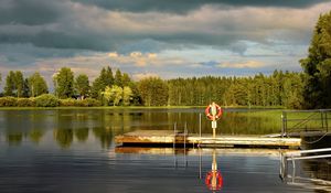 Preview wallpaper pier, pond, landscape, forest