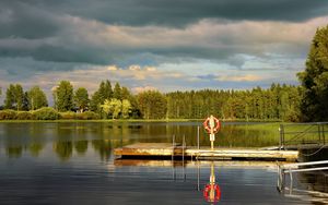 Preview wallpaper pier, pond, landscape, forest