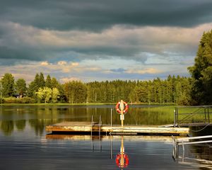 Preview wallpaper pier, pond, landscape, forest