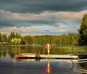 Preview wallpaper pier, pond, landscape, forest