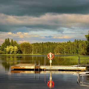 Preview wallpaper pier, pond, landscape, forest