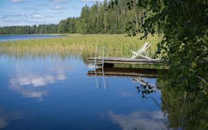 Preview wallpaper pier, pond, water, forest, nature