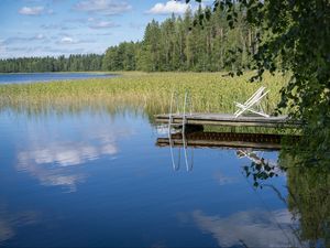 Preview wallpaper pier, pond, water, forest, nature