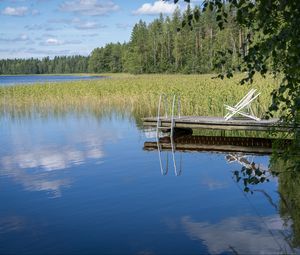 Preview wallpaper pier, pond, water, forest, nature