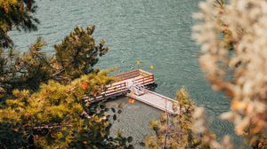 Preview wallpaper pier, river, lake, trees, aerial view