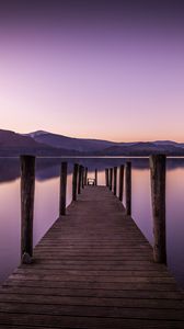 Preview wallpaper pier, river, mountains, sunset