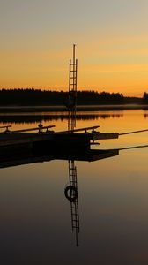 Preview wallpaper pier, river, stairs, twilight