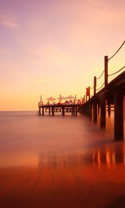 Preview wallpaper pier, river, sunset, landscape