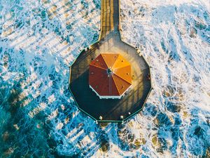 Preview wallpaper pier, sea, aerial view, waves, coast