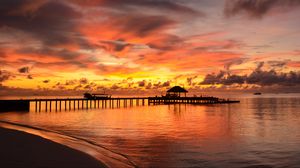 Preview wallpaper pier, sea, beach, twilight, nature