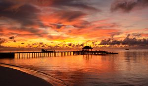 Preview wallpaper pier, sea, beach, twilight, nature