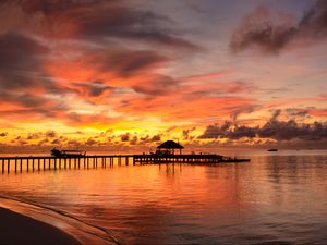 Preview wallpaper pier, sea, beach, twilight, nature