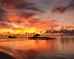 Preview wallpaper pier, sea, beach, twilight, nature