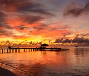 Preview wallpaper pier, sea, beach, twilight, nature