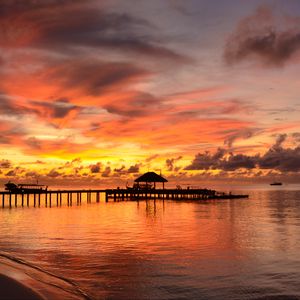 Preview wallpaper pier, sea, beach, twilight, nature