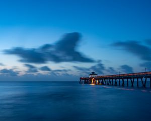 Preview wallpaper pier, sea, dusk, water, clouds