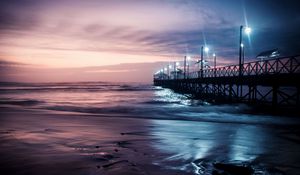 Preview wallpaper pier, sea, evening, waves, trujillo, peru