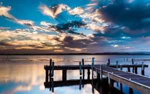 Preview wallpaper pier, sea, evening, sky