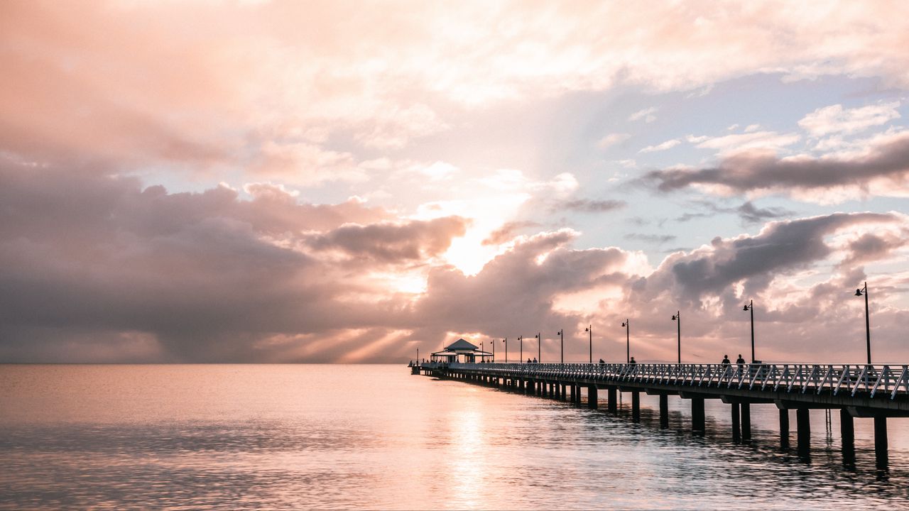 Wallpaper pier, sea, horizon, clouds, silhouettes