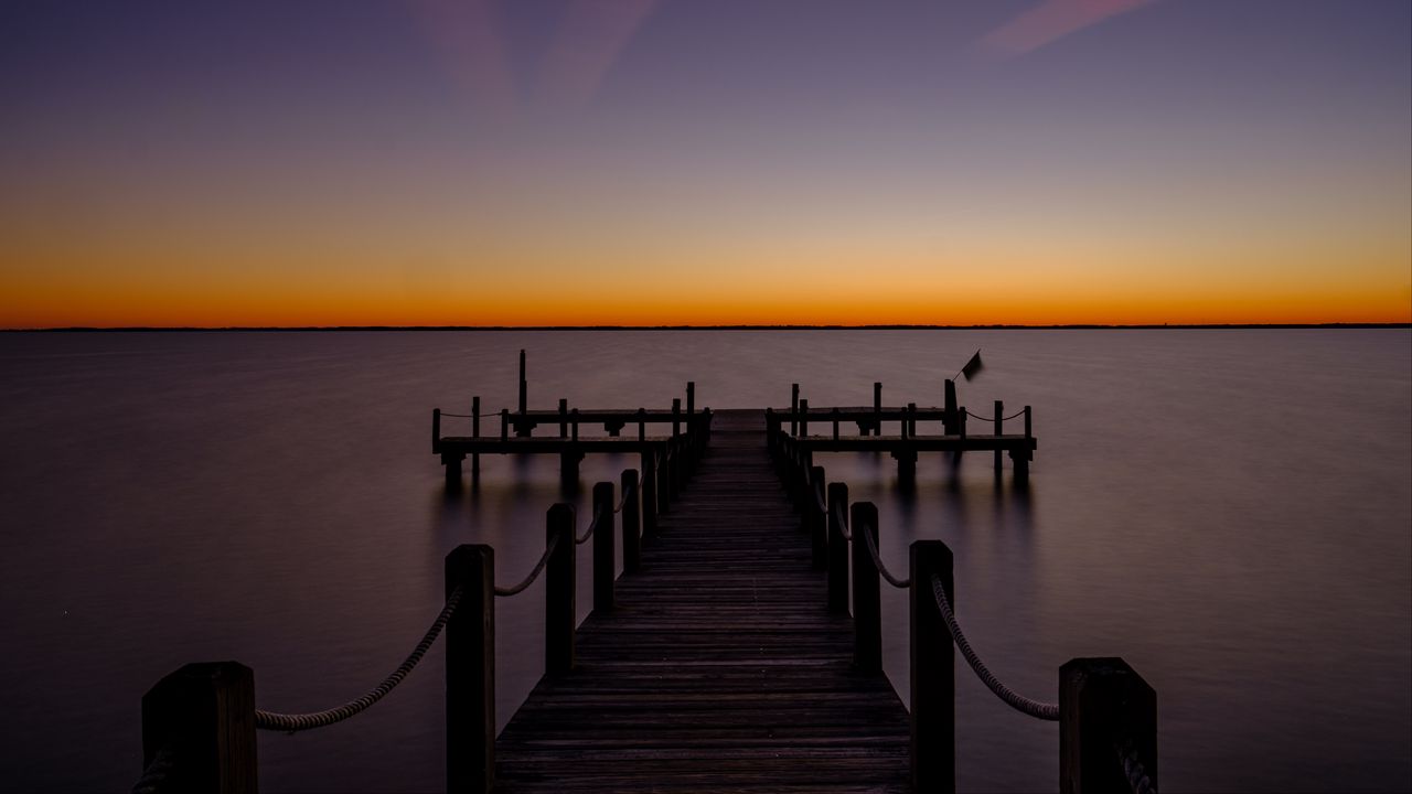 Wallpaper pier, sea, horizon, twilight