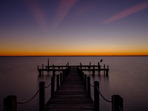 Preview wallpaper pier, sea, horizon, twilight