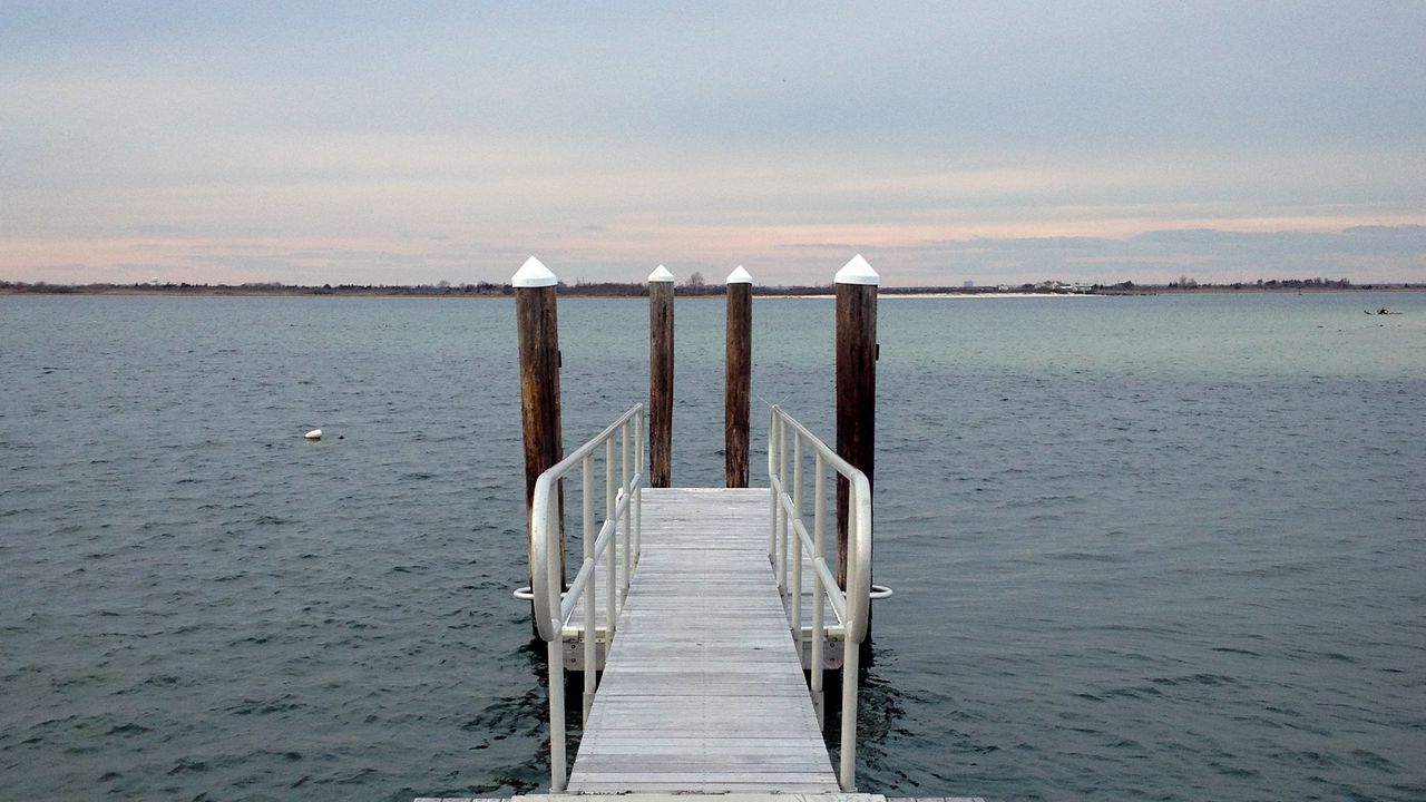 Wallpaper pier, sea, horizon, railing