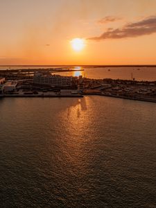 Preview wallpaper pier, sea, horizon, sunset