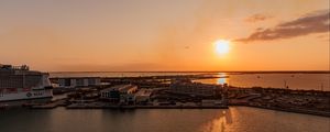 Preview wallpaper pier, sea, horizon, sunset