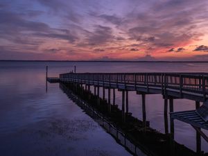 Preview wallpaper pier, sea, horizon, sky, evening