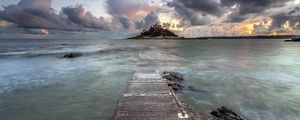 Preview wallpaper pier, sea, island, clouds, landscape