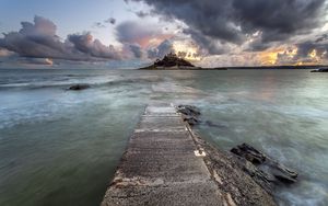 Preview wallpaper pier, sea, island, clouds, landscape