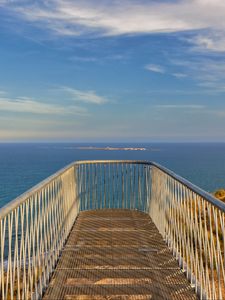 Preview wallpaper pier, sea, island, view, horizon