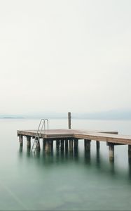 Preview wallpaper pier, sea, minimalism, stairs, horizon