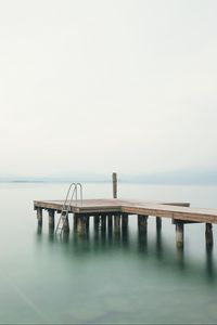 Preview wallpaper pier, sea, minimalism, stairs, horizon