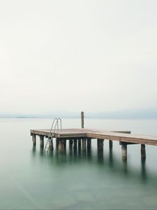 Preview wallpaper pier, sea, minimalism, stairs, horizon