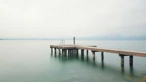 Preview wallpaper pier, sea, minimalism, stairs, horizon