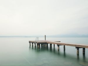 Preview wallpaper pier, sea, minimalism, stairs, horizon