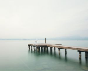 Preview wallpaper pier, sea, minimalism, stairs, horizon