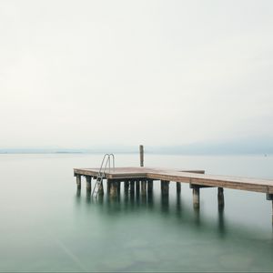 Preview wallpaper pier, sea, minimalism, stairs, horizon