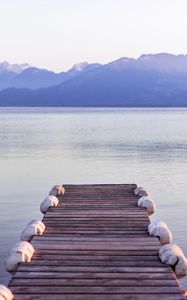 Preview wallpaper pier, sea, mountains, shore