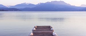Preview wallpaper pier, sea, mountains, shore